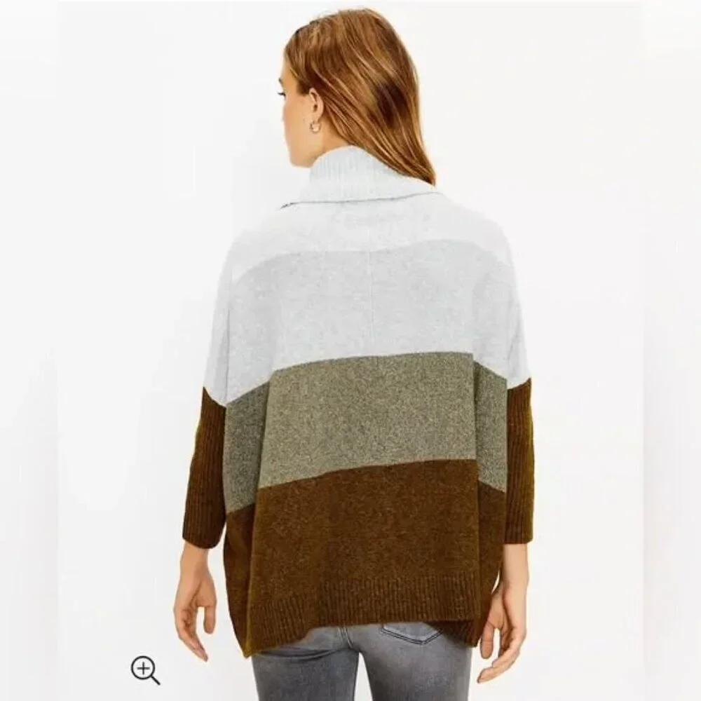 LOFT Oversized Green/Gray Colorblock Pocket Poncho Sweater Gray Ombré Size Small